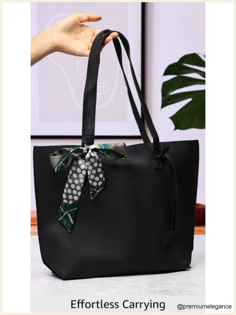 Faux Leather Tote Shoulder Bag with Tassel, Large Capacity Handbag